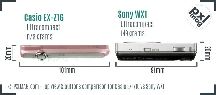 Casio EX-Z16 vs Sony WX1 top view buttons comparison