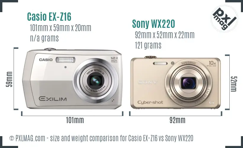 Casio EX-Z16 vs Sony WX220 size comparison