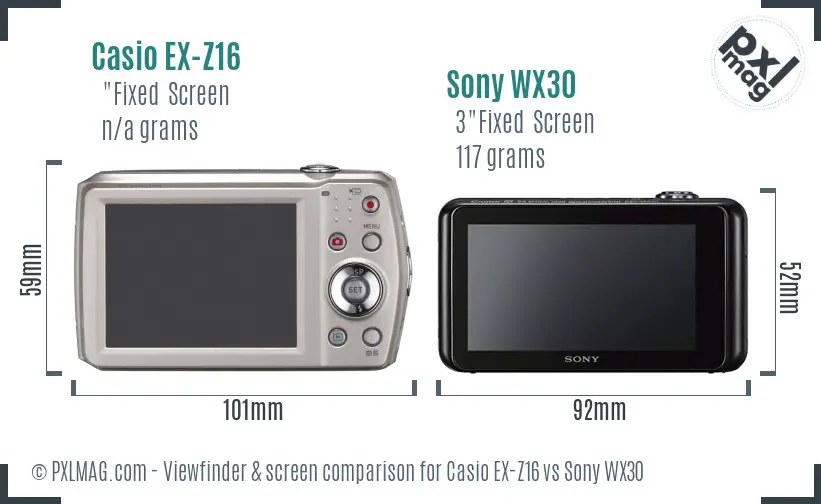 Casio EX-Z16 vs Sony WX30 Screen and Viewfinder comparison