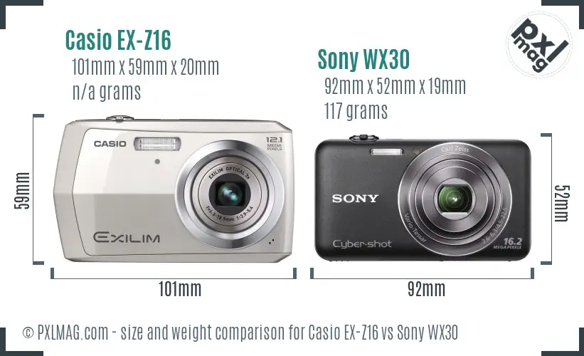 Casio EX-Z16 vs Sony WX30 size comparison