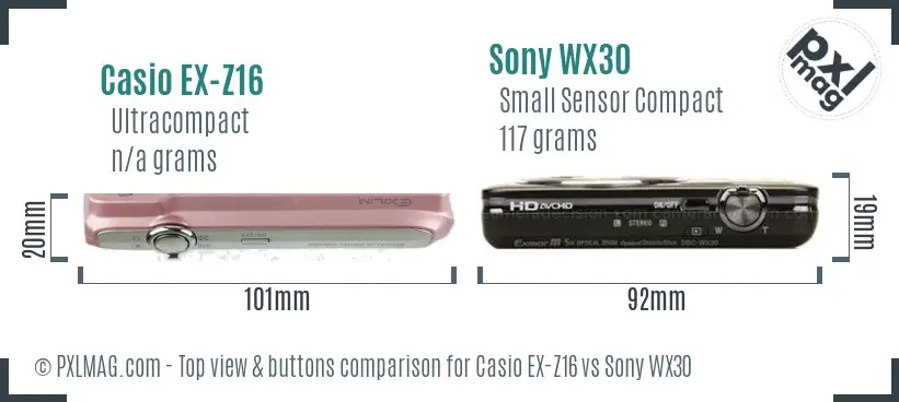 Casio EX-Z16 vs Sony WX30 top view buttons comparison