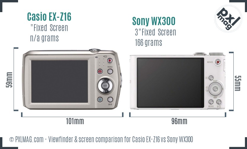Casio EX-Z16 vs Sony WX300 Screen and Viewfinder comparison