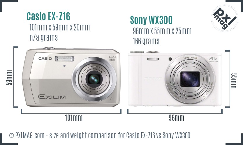 Casio EX-Z16 vs Sony WX300 size comparison Casio EX-Z16 vs Sony WX300 size comparison