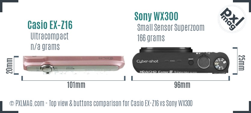 Casio EX-Z16 vs Sony WX300 top view buttons comparison