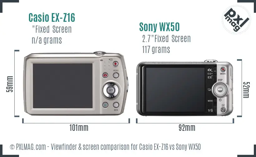 Casio EX-Z16 vs Sony WX50 Screen and Viewfinder comparison