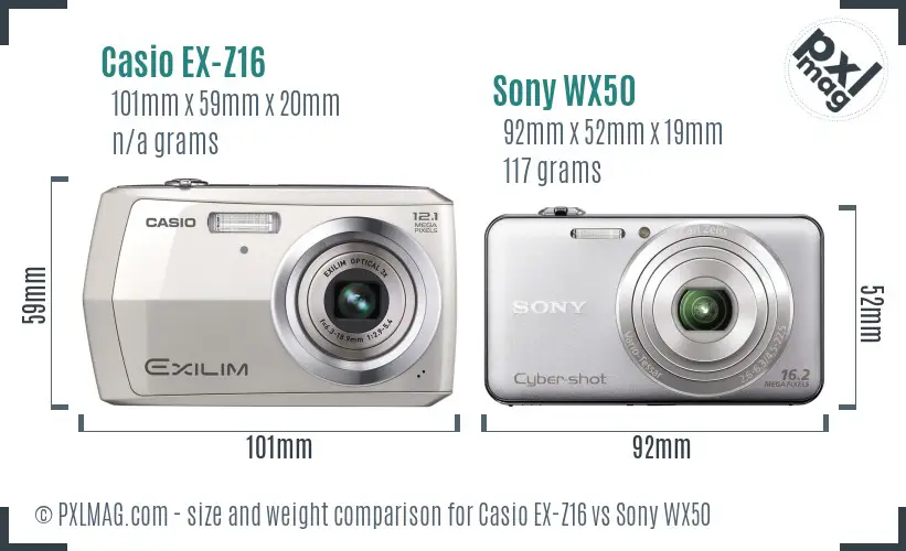 Casio EX-Z16 vs Sony WX50 size comparison