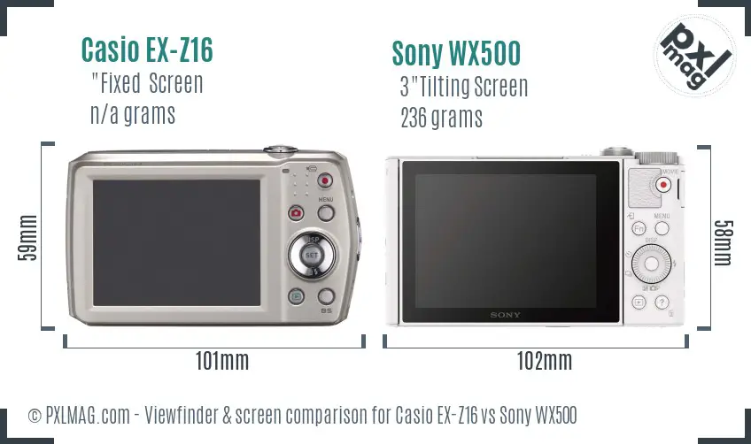 Casio EX-Z16 vs Sony WX500 Screen and Viewfinder comparison