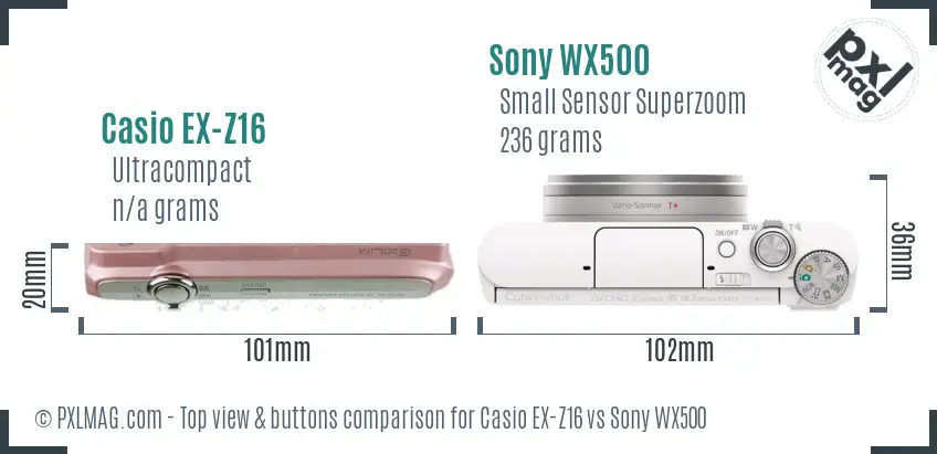 Casio EX-Z16 vs Sony WX500 top view buttons comparison