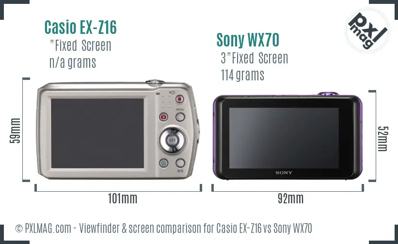 Casio EX-Z16 vs Sony WX70 Screen and Viewfinder comparison Casio EX-Z16 vs Sony WX70 Screen and Viewfinder comparison