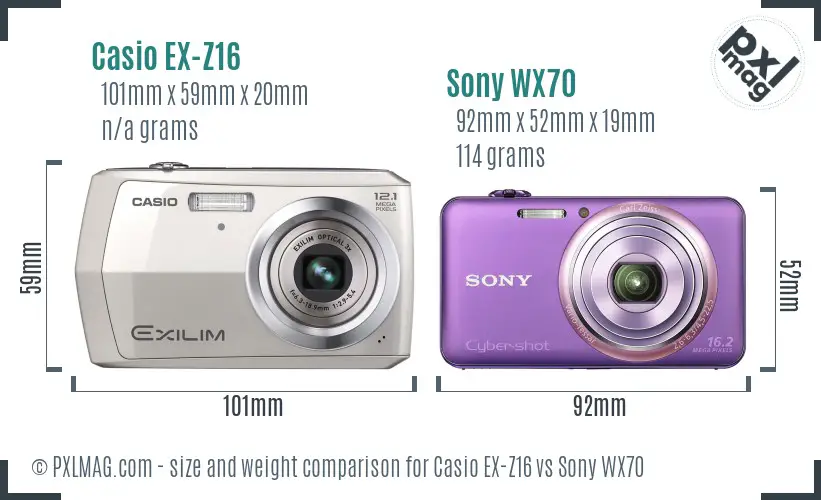 Casio EX-Z16 vs Sony WX70 size comparison Casio EX-Z16 vs Sony WX70 size comparison