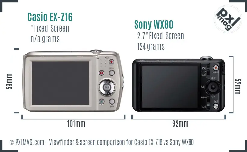 Casio EX-Z16 vs Sony WX80 Screen and Viewfinder comparison Casio EX-Z16 vs Sony WX80 Screen and Viewfinder comparison