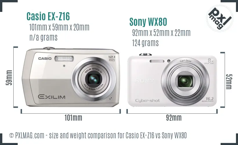 Casio EX-Z16 vs Sony WX80 size comparison Casio EX-Z16 vs Sony WX80 size comparison