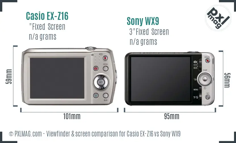 Casio EX-Z16 vs Sony WX9 Screen and Viewfinder comparison