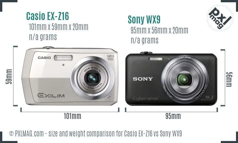Casio EX-Z16 vs Sony WX9 size comparison