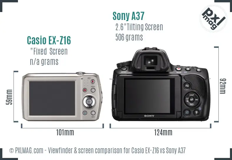 Casio EX-Z16 vs Sony A37 Screen and Viewfinder comparison Casio EX-Z16 vs Sony A37 Screen and Viewfinder comparison
