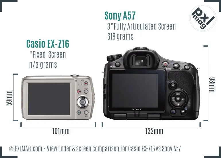 Casio EX-Z16 vs Sony A57 Screen and Viewfinder comparison Casio EX-Z16 vs Sony A57 Screen and Viewfinder comparison