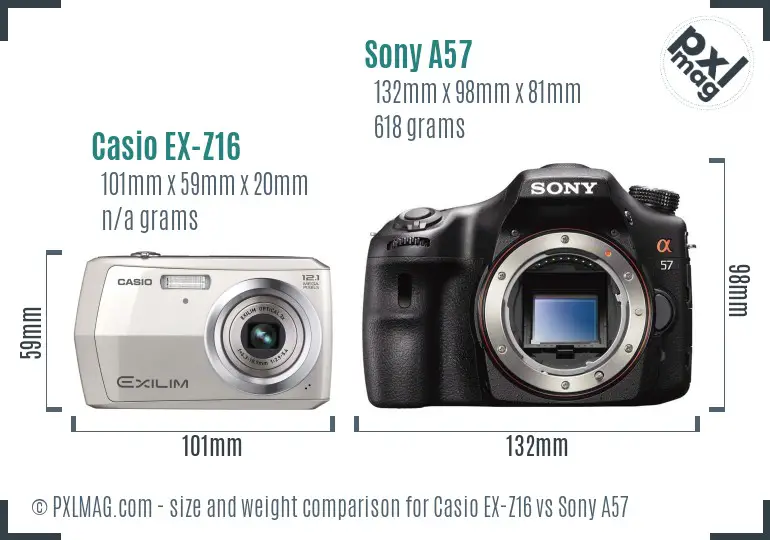 Casio EX-Z16 vs Sony A57 size comparison Casio EX-Z16 vs Sony A57 size comparison