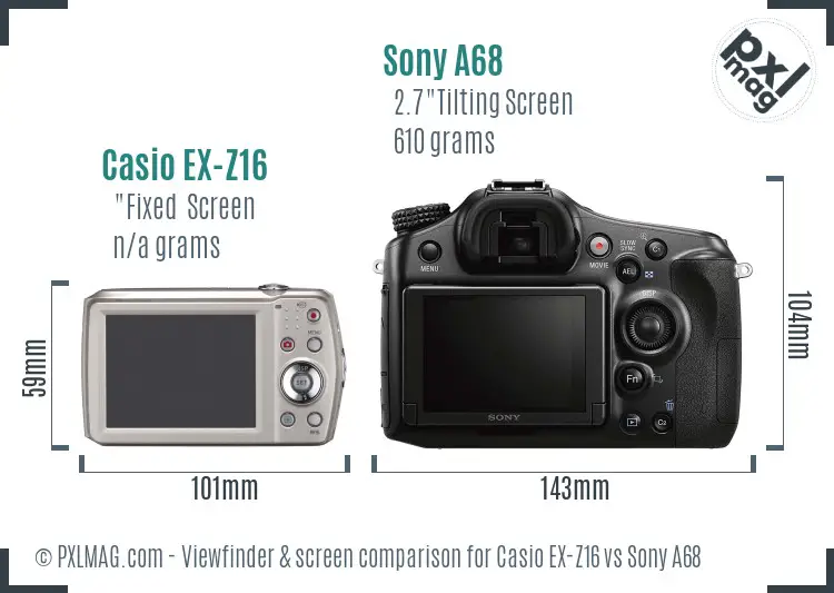 Casio EX-Z16 vs Sony A68 Screen and Viewfinder comparison