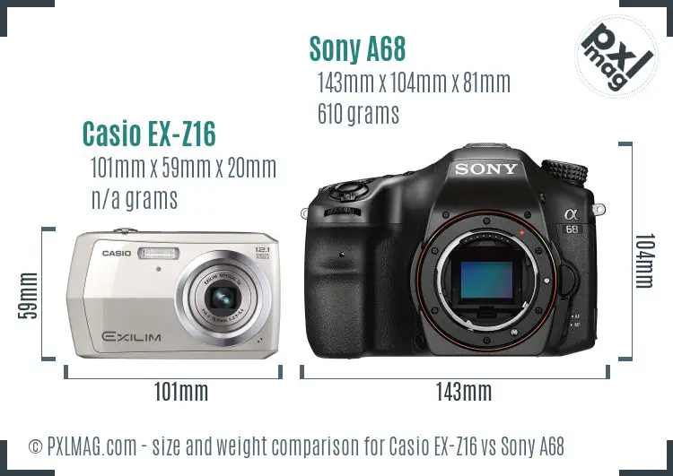 Casio EX-Z16 vs Sony A68 size comparison