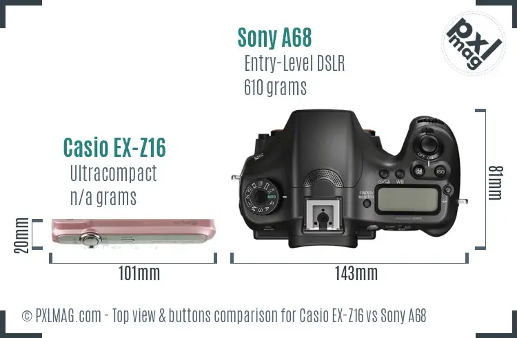 Casio EX-Z16 vs Sony A68 top view buttons comparison