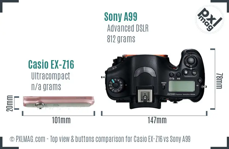 Casio EX-Z16 vs Sony A99 top view buttons comparison