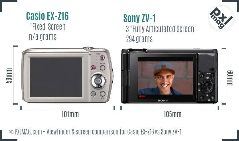 Casio EX-Z16 vs Sony ZV-1 Screen and Viewfinder comparison Casio EX-Z16 vs Sony ZV-1 Screen and Viewfinder comparison