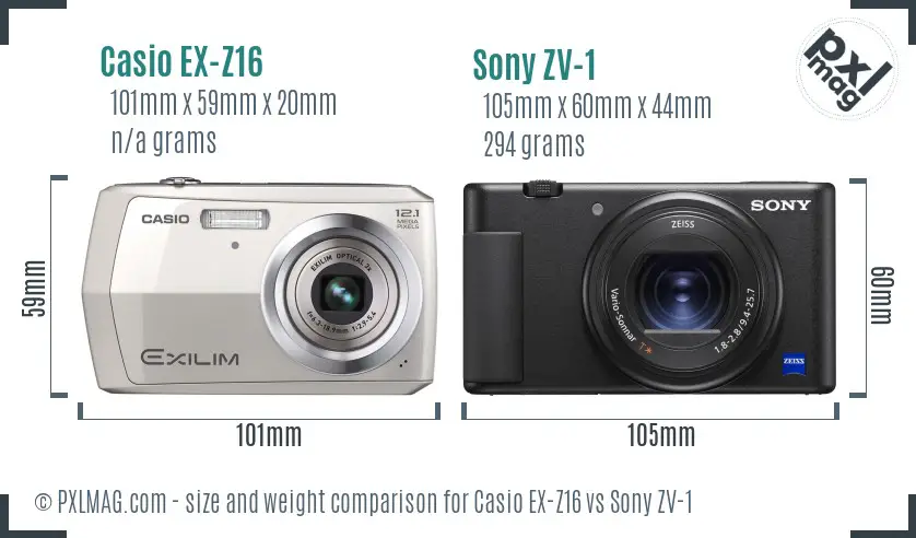 Casio EX-Z16 vs Sony ZV-1 size comparison Casio EX-Z16 vs Sony ZV-1 size comparison