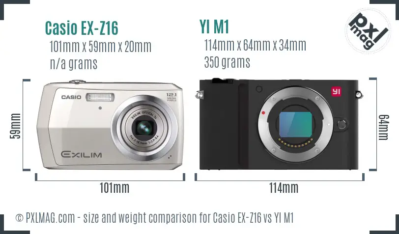 Casio EX-Z16 vs YI M1 size comparison