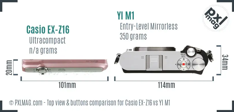 Casio EX-Z16 vs YI M1 top view buttons comparison