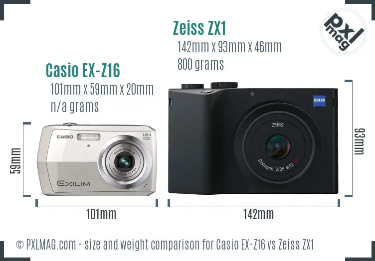 Casio EX-Z16 vs Zeiss ZX1 size comparison