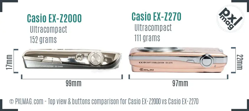 Casio EX-Z2000 vs Casio EX-Z270 top view buttons comparison