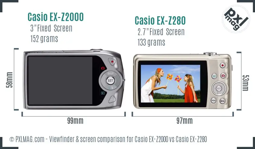 Casio EX-Z2000 vs Casio EX-Z280 Screen and Viewfinder comparison