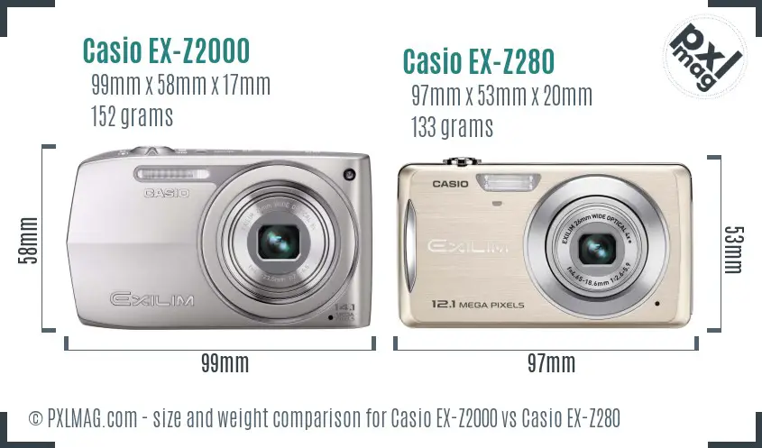 Casio EX-Z2000 vs Casio EX-Z280 size comparison