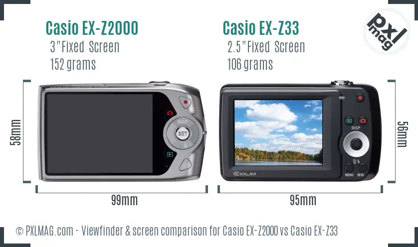 Casio EX-Z2000 vs Casio EX-Z33 Screen and Viewfinder comparison