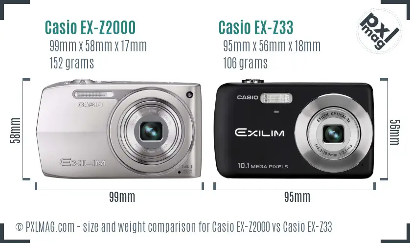 Casio EX-Z2000 vs Casio EX-Z33 size comparison