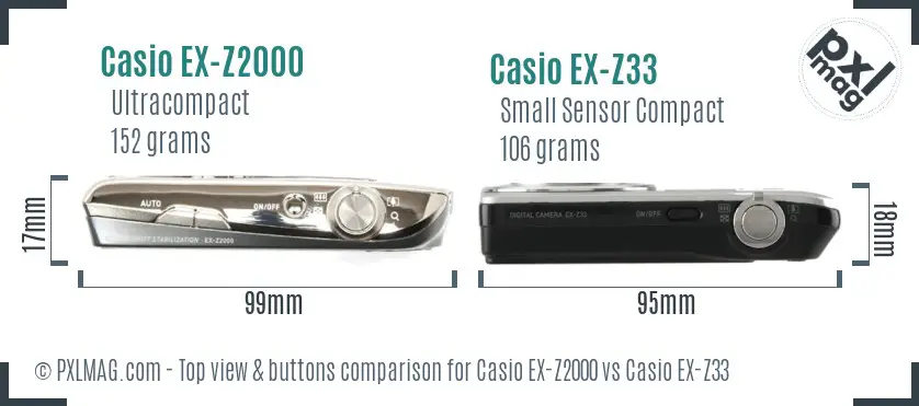 Casio EX-Z2000 vs Casio EX-Z33 top view buttons comparison