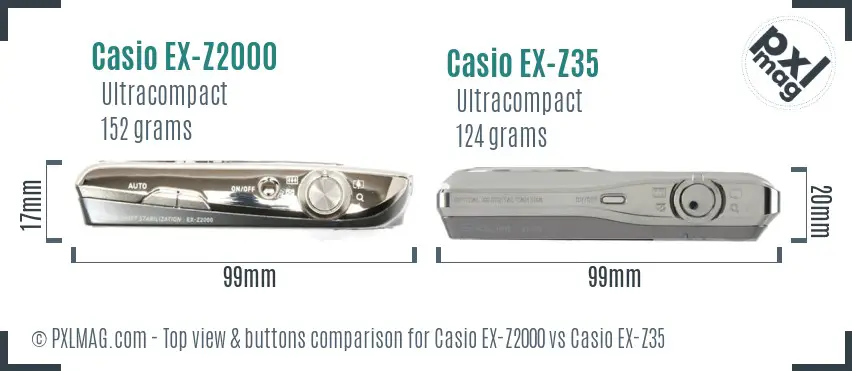 Casio EX-Z2000 vs Casio EX-Z35 top view buttons comparison