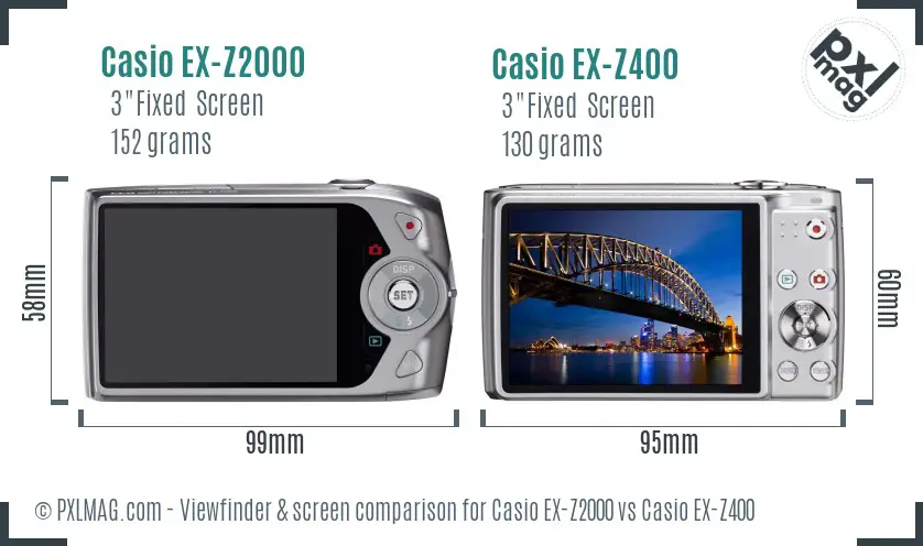 Casio EX-Z2000 vs Casio EX-Z400 Screen and Viewfinder comparison