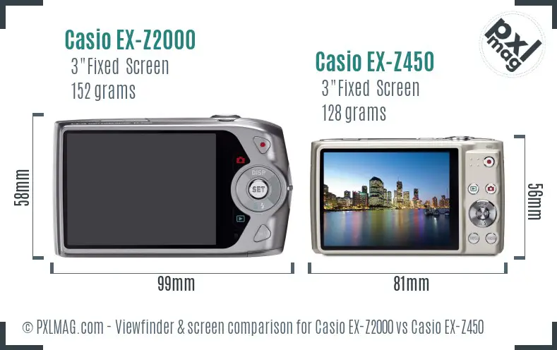 Casio EX-Z2000 vs Casio EX-Z450 Screen and Viewfinder comparison