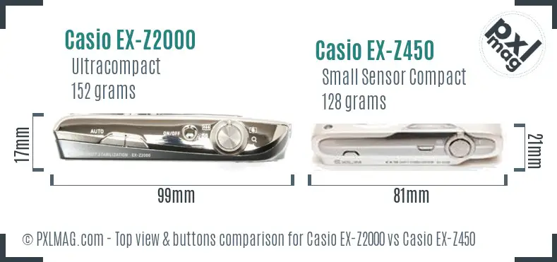 Casio EX-Z2000 vs Casio EX-Z450 top view buttons comparison