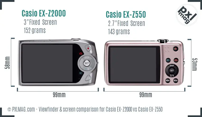Casio EX-Z2000 vs Casio EX-Z550 Screen and Viewfinder comparison