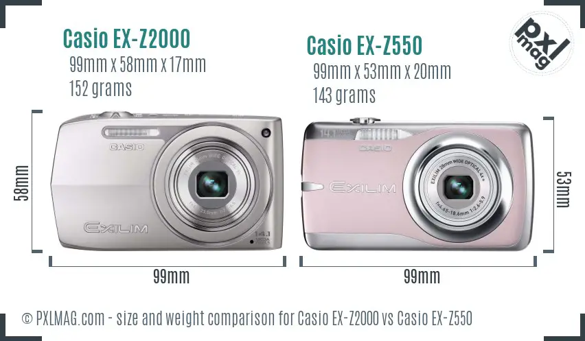 Casio EX-Z2000 vs Casio EX-Z550 size comparison