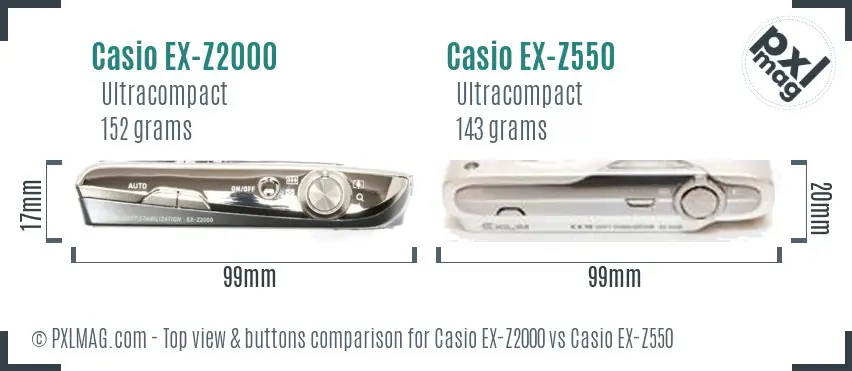 Casio EX-Z2000 vs Casio EX-Z550 top view buttons comparison