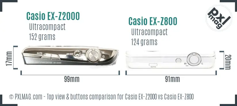Casio EX-Z2000 vs Casio EX-Z800 top view buttons comparison