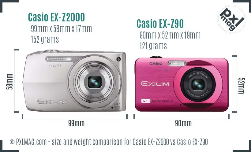 Casio EX-Z2000 vs Casio EX-Z90 size comparison
