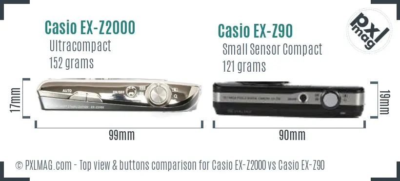 Casio EX-Z2000 vs Casio EX-Z90 top view buttons comparison