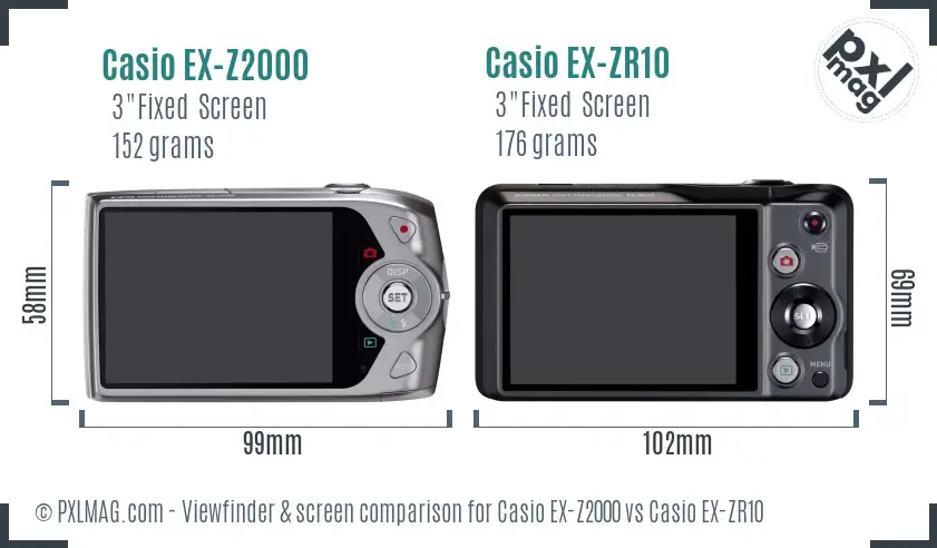 Casio EX-Z2000 vs Casio EX-ZR10 Screen and Viewfinder comparison