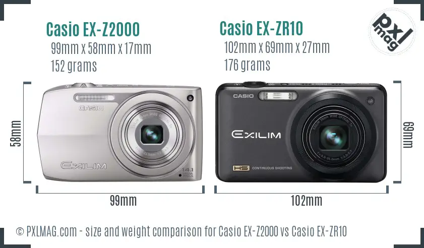 Casio EX-Z2000 vs Casio EX-ZR10 size comparison