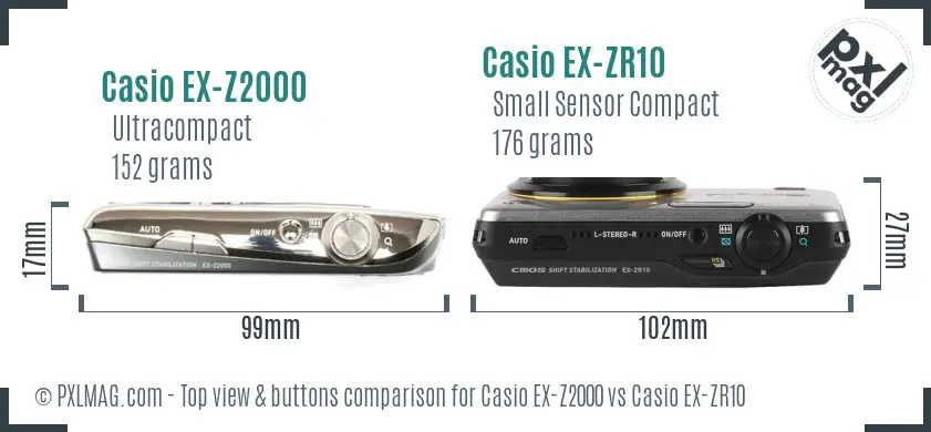 Casio EX-Z2000 vs Casio EX-ZR10 top view buttons comparison