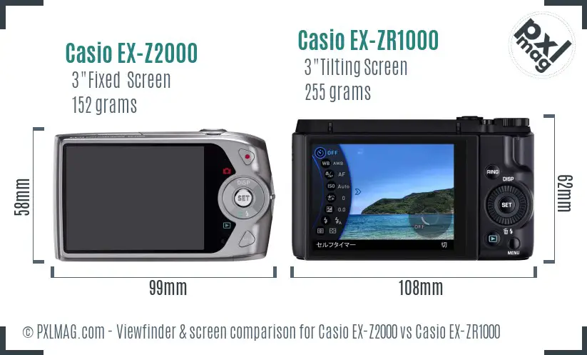 Casio EX-Z2000 vs Casio EX-ZR1000 Screen and Viewfinder comparison